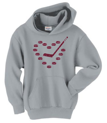 "Heart, Stick & Pucks" Glitter Hooded Sweatshirt - Adult