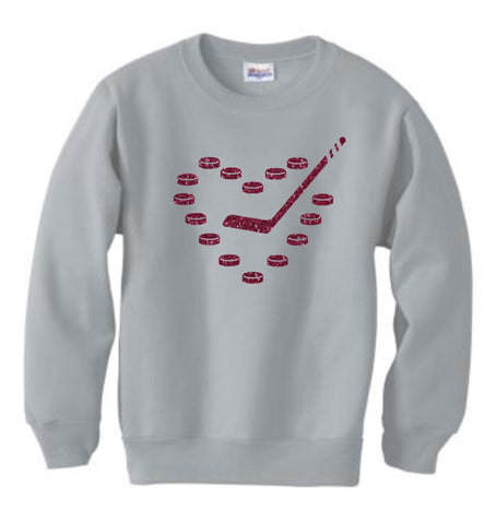 Heart, Stick & Pucks Glitter Crewneck Sweatshirt - Youth